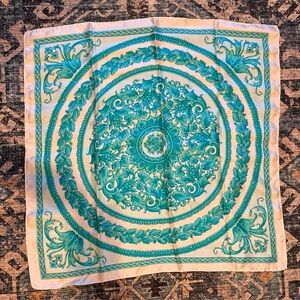 Versace silk barocco foulard scarf turquoise and white